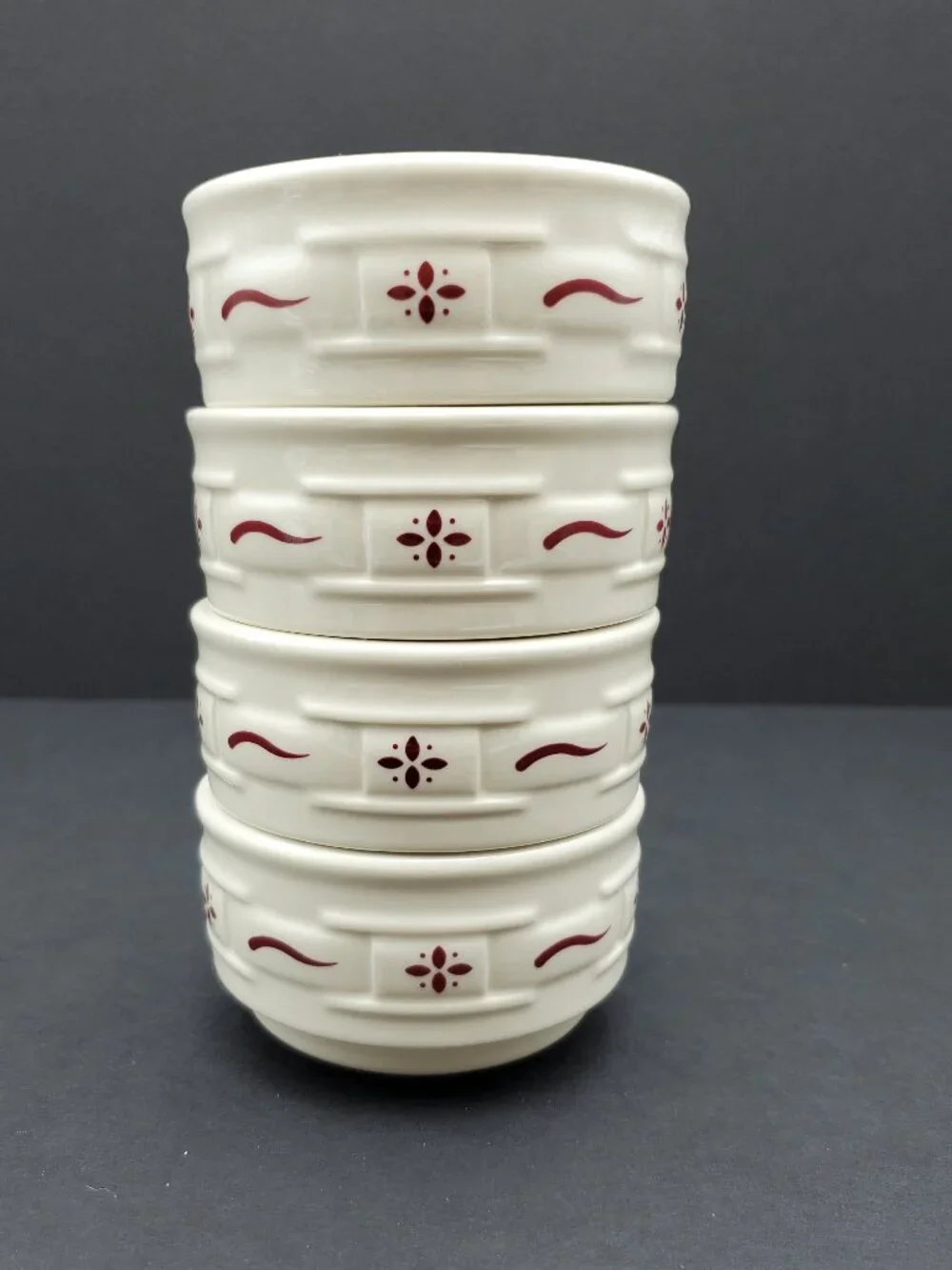 Longaberger Woven Traditions Red Stackable Custard Cups Ramekins Dip Bowls